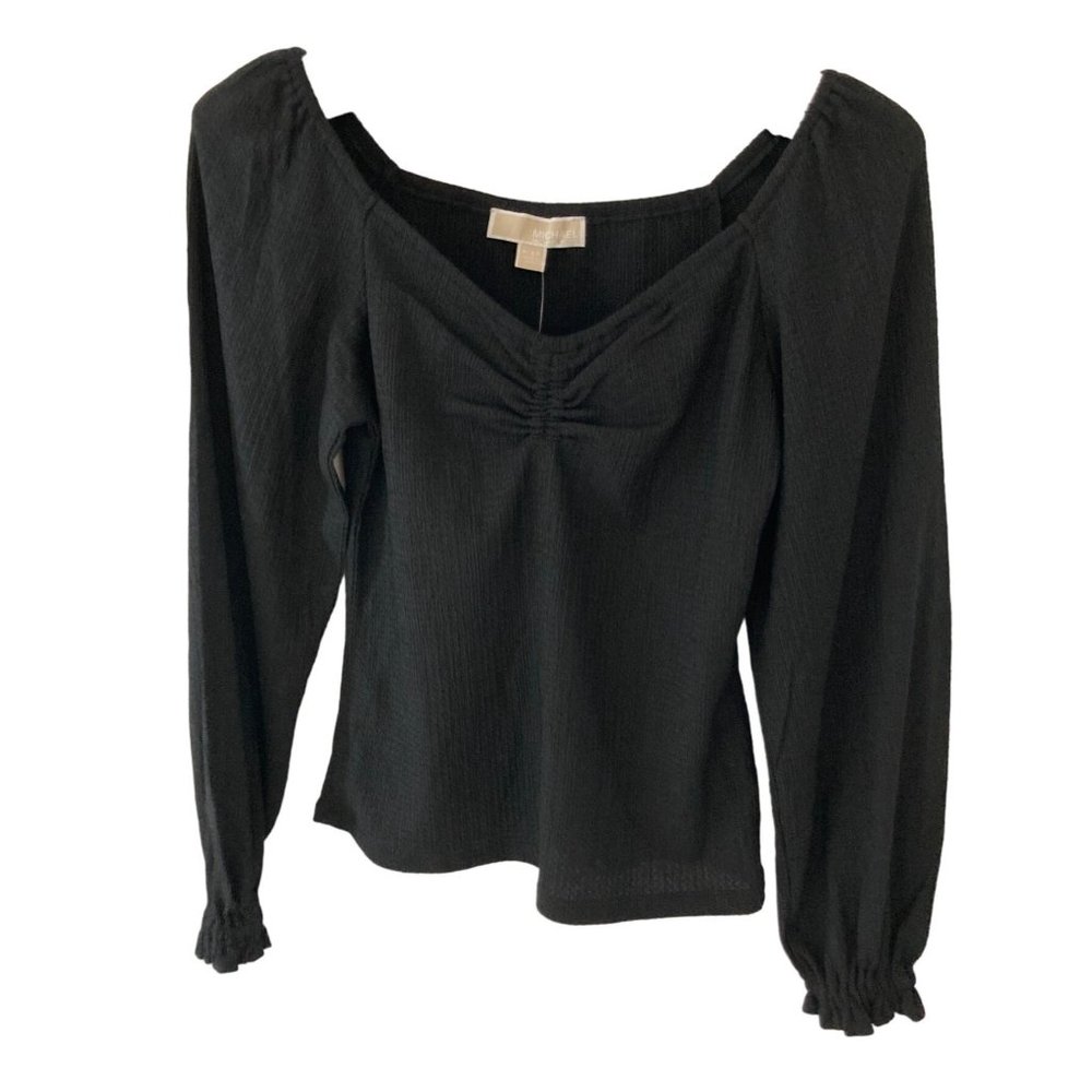 MICHAEL KORS WOMENS ROUCHED PUFF-SLEEVE TO BLACK PXS	NWT